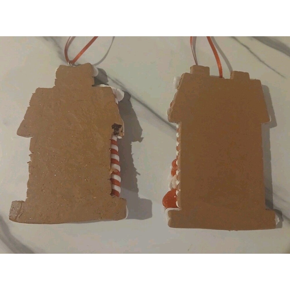 Christmas Ornaments Gingerbread House Set Of 2  Cottage  Whimsical Candy Sweet - Picture 2 of 2